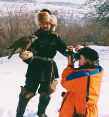 Kazakh hunter with Golden Eagles 
