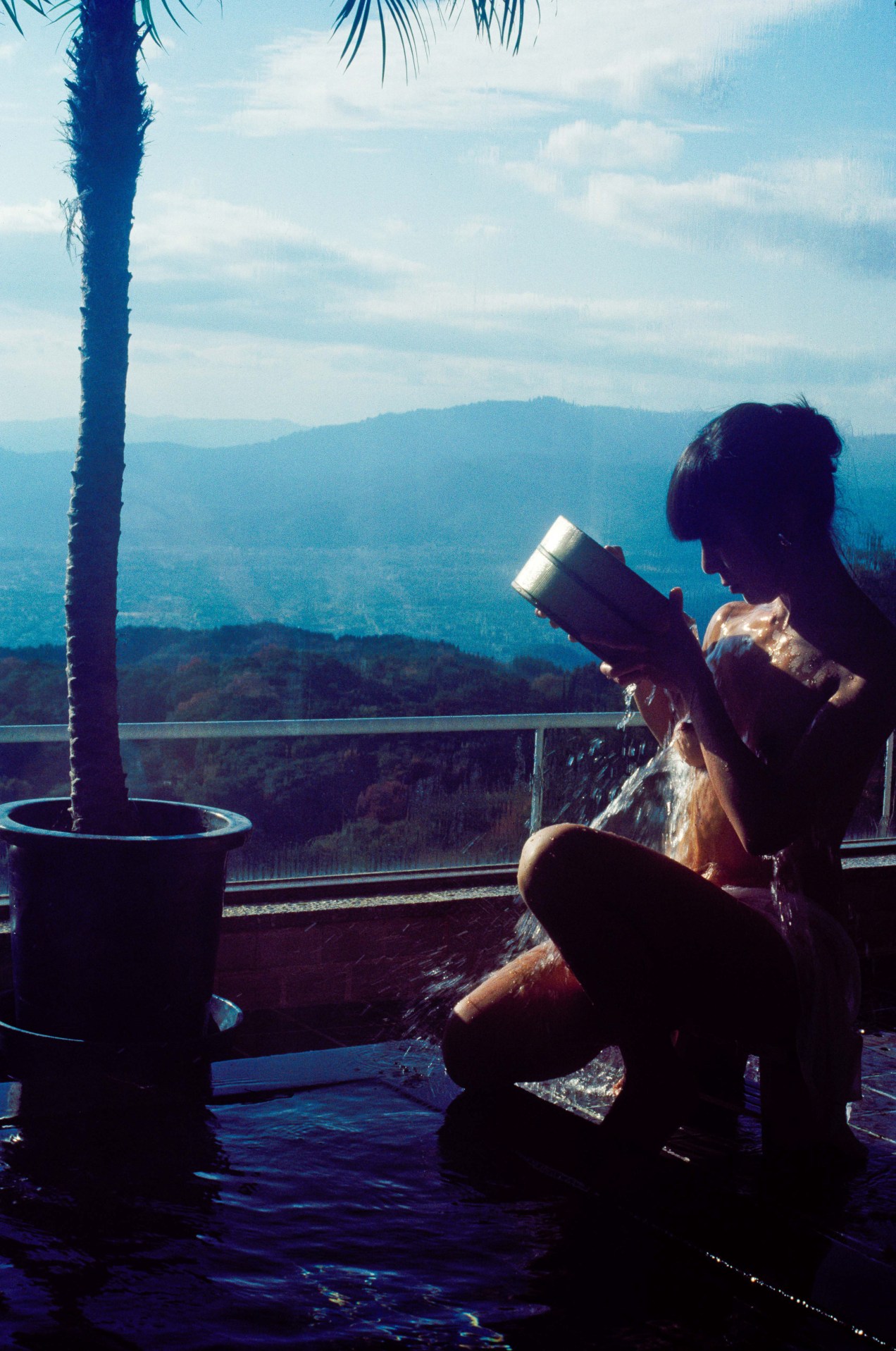 Bathing at hot baths overlooking Kyoto, Japan