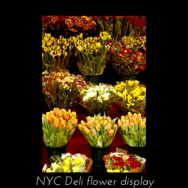 Flowers in front of a New York City Deli